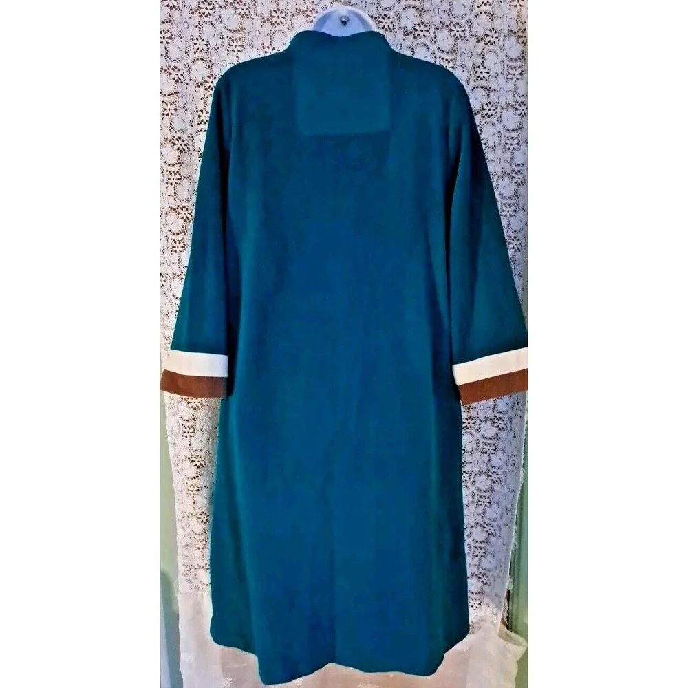 Vanity Fair Bathrobe Size 16 Teal/Brown Velour Midi‎ Length Zipper Retro Vintage